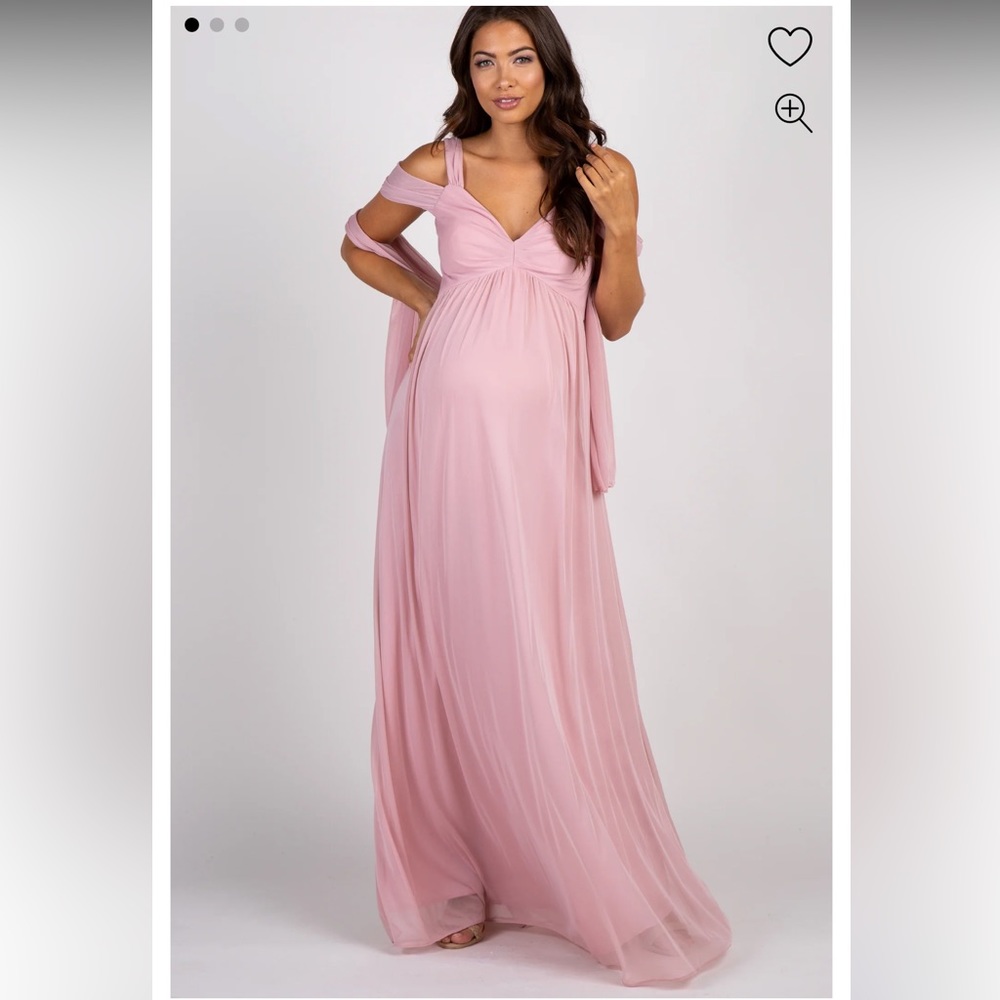 NEW Light Pink Chiffon Cold Shoulder Maternity Gown